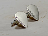 Sterling silver coordinate guitar pick cuff links with latitude and longitude