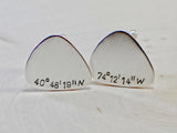 Sterling silver coordinate guitar pick cuff links with latitude and longitude