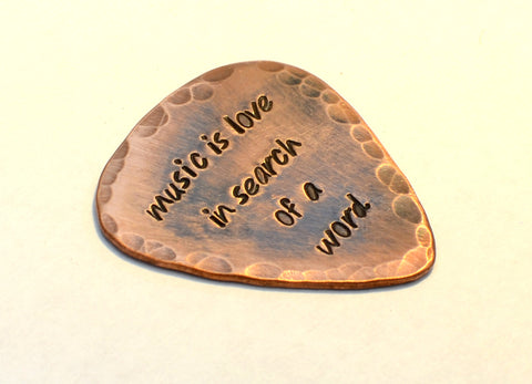Music is Love in Search of a Word Rustic Copper Guitar Pick