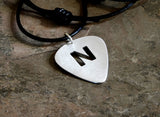 Personalized sterling silver guitar pick necklace with cut out initial