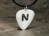 Personalized sterling silver guitar pick necklace with cut out initial