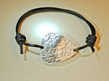 Hammered aluminum guitar pick leather bracelet