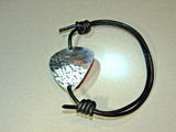 Hammered aluminum guitar pick leather bracelet