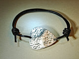 Hammered aluminum guitar pick leather bracelet