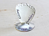 Happy birthday sterling silver guitar pick and stand with hammered edge