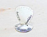 Happy birthday sterling silver guitar pick and stand with hammered edge