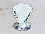 Happy birthday sterling silver guitar pick and stand with hammered edge