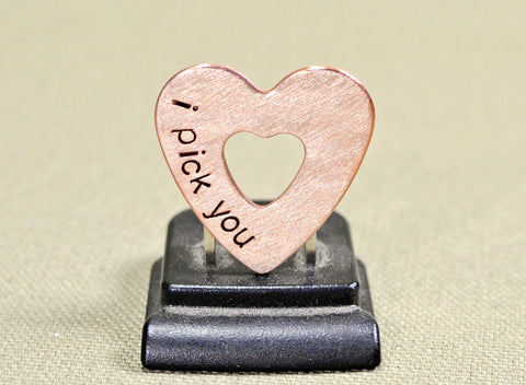 Double heart mini guitar pick in copper