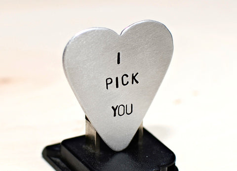 Guitar Pick I Pick You in Heart Shape Handmade from Aluminum