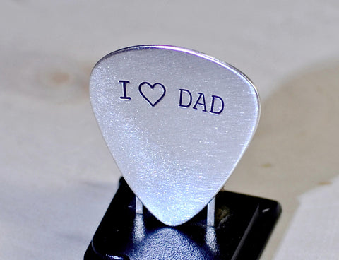 Sterling silver I love dad guitar pick for Fathers Day
