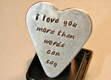 Guitar Pick Handmade from Aluminum in Heart Shape with More Love Than Words Can Say