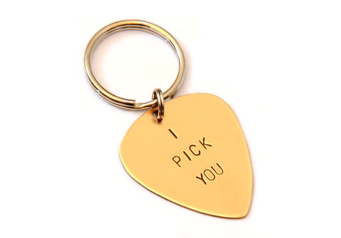 I Pick You Bronze Guitar Pick Keychain