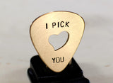 Bronze Guitar Pick I Pick You with Heart Cut Out