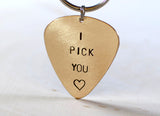 I pick you 14k gold guitar pick keychain