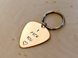 I pick you 14k gold guitar pick keychain