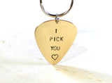 I pick you 14k gold guitar pick keychain