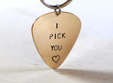 I pick you 14k gold guitar pick keychain