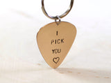 I pick you 14k gold guitar pick keychain