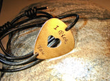 Bronze guitar pick leather wrap bracelet with I pick you and heart cut out
