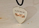 Silver Guitar Pick Necklace with Brazed Copper Infinity and I Pick You in Sterling Silver