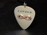 Silver Guitar Pick Necklace with Brazed Copper Infinity and I Pick You in Sterling Silver