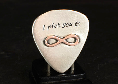 Sterling Silver Guitar Pick with Brazed Copper Infinity for an Everlasting I Pick You