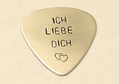 Guitar Pick Ich Liebe Dich Handmade from Aluminum for Valentines day