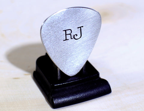 Personalized Guitar Pick Hand Stamped with Large Initials in Aluminum