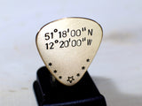Bronze Guitar Pick with Personalized Latitude and Longitude