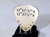 Bronze Guitar Pick with Personalized Latitude and Longitude