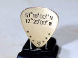 Bronze Guitar Pick with Personalized Latitude and Longitude