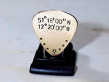 Bronze Guitar Pick with Personalized Latitude and Longitude