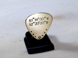 Bronze Guitar Pick with Personalized Latitude and Longitude