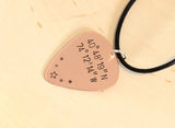Latitude Longitude Guitar Pick Necklace in Copper with Personalized Coordinates