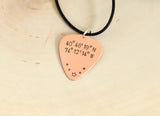 Latitude Longitude Guitar Pick Necklace in Copper with Personalized Coordinates