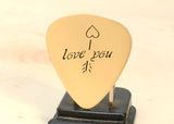 Bronze Love Guitar Pick with Arrow and Heart for Anniversaries and Valentines Day
