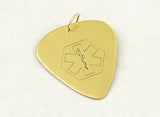 Brass Medical Alert Guitar Pick with Personalized Alerts and Allergies