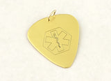 Brass Medical Alert Guitar Pick with Personalized Alerts and Allergies