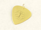 Brass Medical Alert Guitar Pick with Personalized Alerts and Allergies