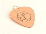 Copper Medical Alert Guitar Pick with Personalized Alerts and Allergies