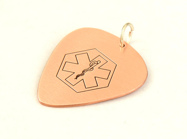 Copper Medical Alert Guitar Pick with Personalized Alerts and Allergie ...