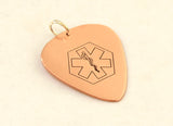 Copper Medical Alert Guitar Pick with Personalized Alerts and Allergies