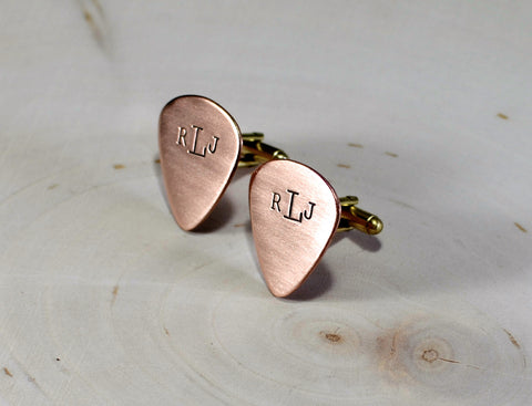 Copper monogrammed handmade guitar pick cuff links – Nici's Picks