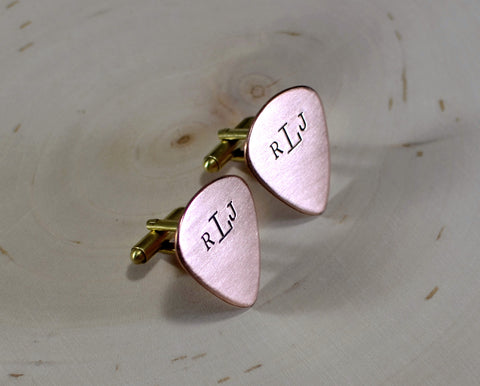 Copper monogrammed handmade guitar pick cuff links – Nici's Picks