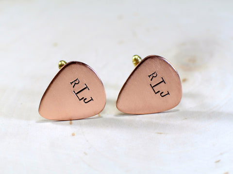 Copper monogrammed handmade guitar pick cuff links – Nici's Picks