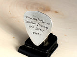Guitar Pick Hand Stamped in Aluminum as a Personalized Business Card and Advertising