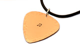 Copper Guitar Pick Necklace with Hammered Texture and Music Note