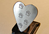 Guitar Pick Handmade from Aluminum in Heart Shape with Paw Stamps