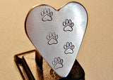 Guitar Pick Handmade from Aluminum in Heart Shape with Paw Stamps