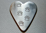 Guitar Pick Handmade from Aluminum in Heart Shape with Paw Stamps